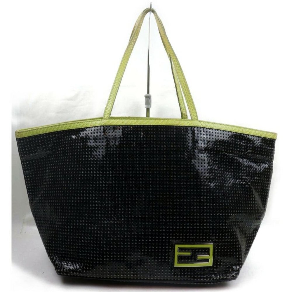 Fendi Black Perforated Patent Leather Roll Tote